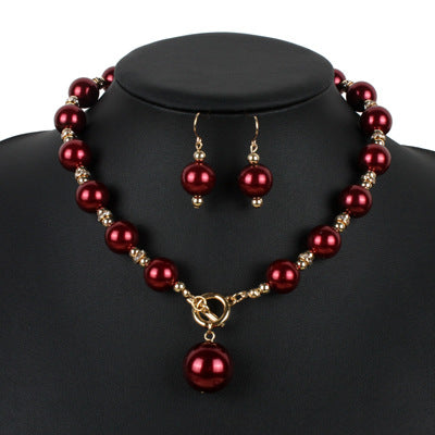 Wholesale Diamond Imitation Pearl Earrings Necklace Jewelry Set